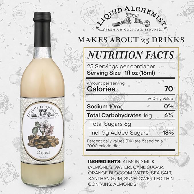 Liquid Alchemist Orgeat Syrup for Cocktails - Real Ingredients Make Our Almond Syrup the Perfect Mai Tai Mix - Non-GMO, Gluten Free & Vegan (25.4 oz)