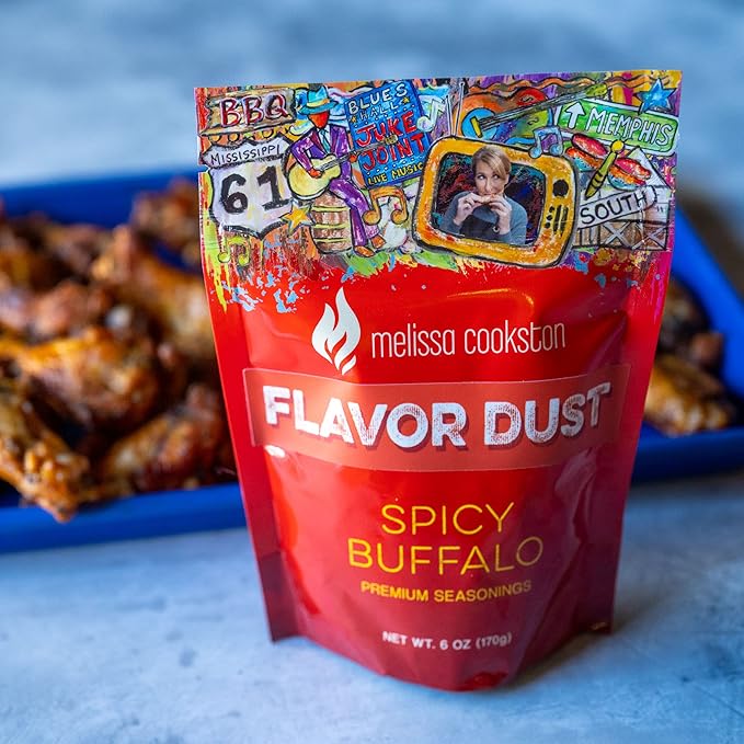 Melissa Cookston Flavor Dust | Chicken Wing Coating & Wing Dust for BBQ and Cooking | Award Winning & Competition Style Barbecue Dry Rub | Spicy Buffalo, 6 Oz