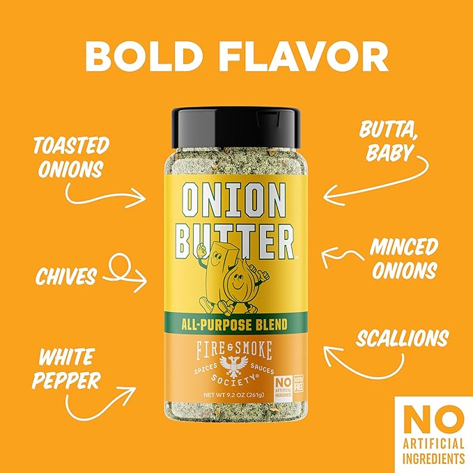 Fire & Smoke Society Onion Butter All Purpose Seasoning | BBQ Rubs for Smoking and Grilling | Steak, Grilled Chicken, Pork, Burgers | Onions, Green Herbs, White Pepper | Large (2-Pack)