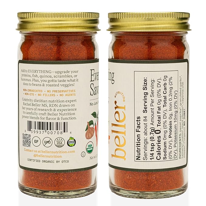 Beller Nutrition Everything Savory Organic Paprika Powder Spice Blend Seasoning | 1.4 oz | Sweet Ground Paprika with Ground Cumin Powder, Turmeric, & Cayenne | Use as Spicy Seasoning, Rib Rub & More
