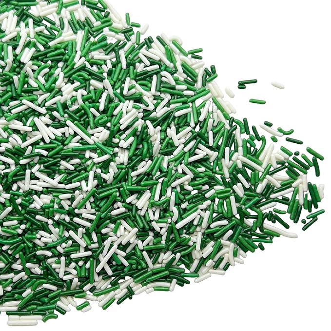 SE Si&Moos White and Green Sprinkles St. Patrick's Day Jimmy Sprinkles Sage Green and White Soft Jimmies St.Patrick's Day Cupcake Toppers for Cake Decorating,Ice Cream Toppings & Baking 2.75 OZ