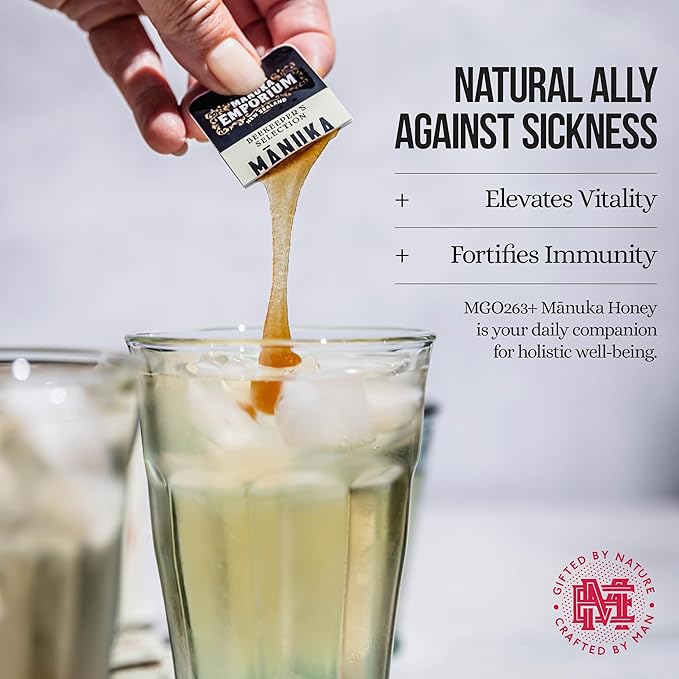 Manuka Emporium Raw Manuka Honey Packets MGO 263+ | 24 x 0.18oz Single-Serve Snaps | Certified Monofloral New Zealand Honey | UMF 10+ Equivalent | Travel-Friendly Superfood for Daily Wellness