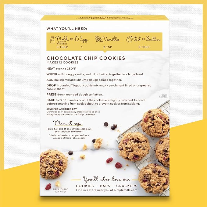 Simple Mills Almond Flour Crunchy Cookies, Chocolate Chip - Gluten Free, Vegan, Healthy Snacks, Made with Organic Coconut Oil, 5.5 oz (Pack of 3)