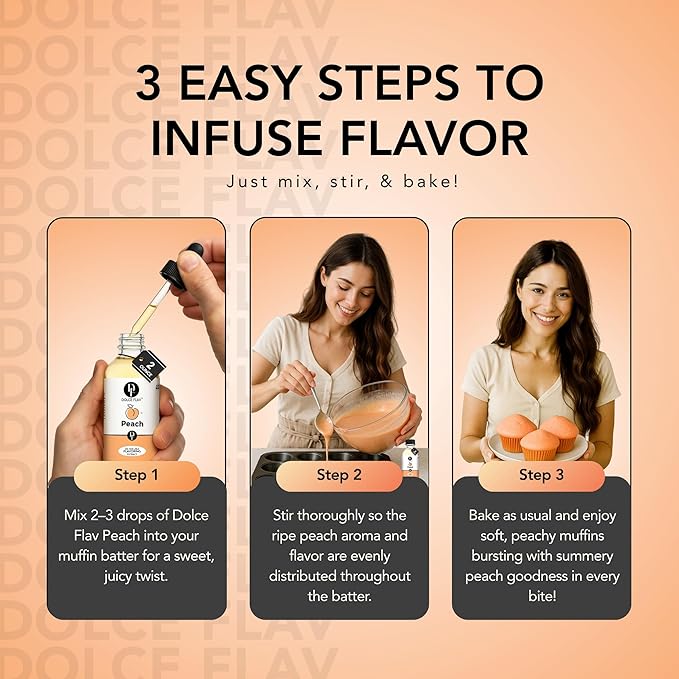 Dolce Flav Peach Extract (Oil-Soluble) 8 oz ??Kosher, Sugar-Free, Concentrated Juicy Peach Flavoring for Baking, Chocolates & Desserts, Includes Measured Dropper
