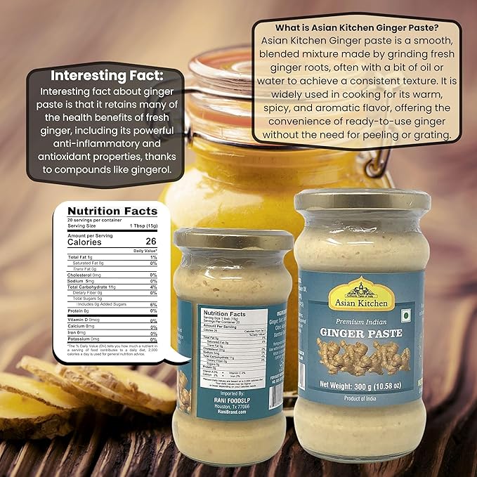 Asian Kitchen Ginger Cooking Paste 10.5oz (300g) Glass Jar ~ Vegan | Gluten Free | NON-GMO | No Colors | Indian Origin