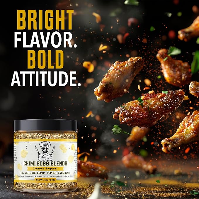 Lemon Pepper Seasoning by Chimi Boss Blends, 5oz ??Bold Zesty Citrus & Cracked Pepper Spice Blend, ??Gourmet All-Natural Rub for Chicken, Fish, Veggies, Grilling, Air Fryer & Everyday Cooking