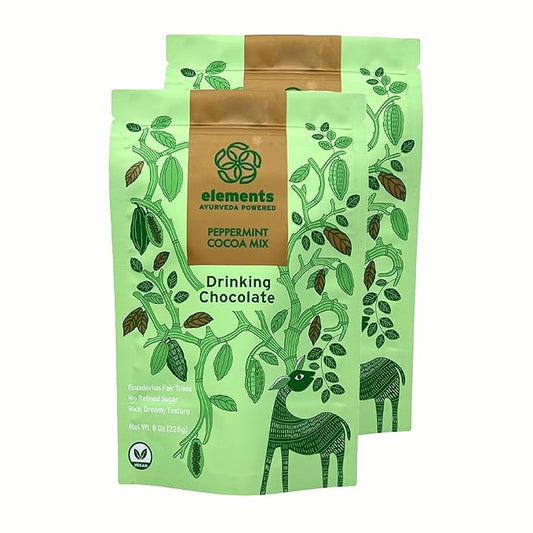Elements Peppermint Hot Chocolate - All-Natural, Handmade Hot Chocolate Mix - Heavy Metal Tested - Fair Trade, Organic Cacao Powder - Plant Based & Ayurveda Inspired - Vegan Hot Cocoa Mix - 16 Ounce