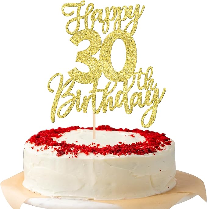 1 PCS Happy 30th Birthday Cake Topper Glitter Cheers to 30 Years Birthday Cake Pick Thirty Hello 30 Fabulous Cake Decoration for Happy 30th Birthday Anniversary Party Decorations Supplies Gold