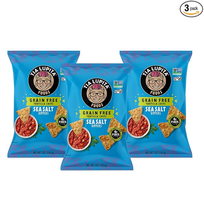Tia Lupita Cactus Tortilla Chips Sea Salt (Pack of 3) - Vegan, Gluten-Free, Grain-Free, Dairy-Free, Non-GMO, High Fiber, Authentic Mexican Snack Food