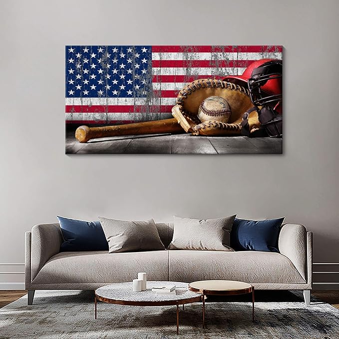 YDYSUNE Baseball Wall Art Vintage American Flag Canvas Prints Sports Pictures Paintings for Living Room Office Home Decorations Modern Artwork 24횞48IN