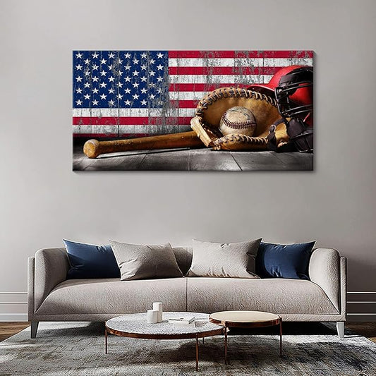 YDYSUNE Baseball Wall Art Vintage American Flag Canvas Prints Sports Pictures Paintings for Living Room Office Home Decorations Modern Artwork 24횞48IN