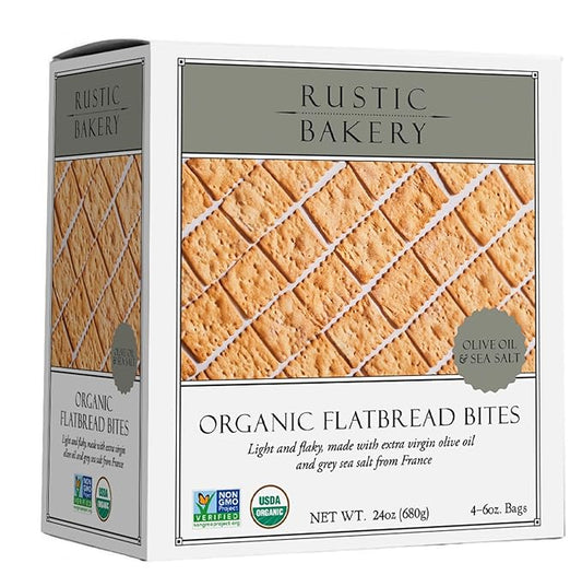 Rustic Bakery Handmade Sourdough Flatbread Cracker Bites - Olive Oil & Sel Gris - Sea Salt Charcuterie Crackers for Cheese Platters or Snacking - Made in California - Pack of 4, 6 Oz Bags