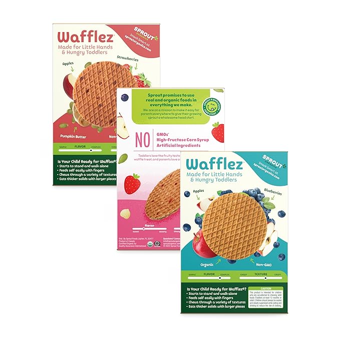 Sprout Organics, Toddler Snack Variety Pack, Single Serve Waffles (30 Count)
