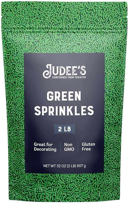 Judee's Green Sprinkles for Cupcakes 2 lb - Gluten-Free and Nut-Free - Brighten Up Your Baked Goods - For Cookie and Cake Decoration - Use for Baking, on Dessert and as Ice Cream Toppings