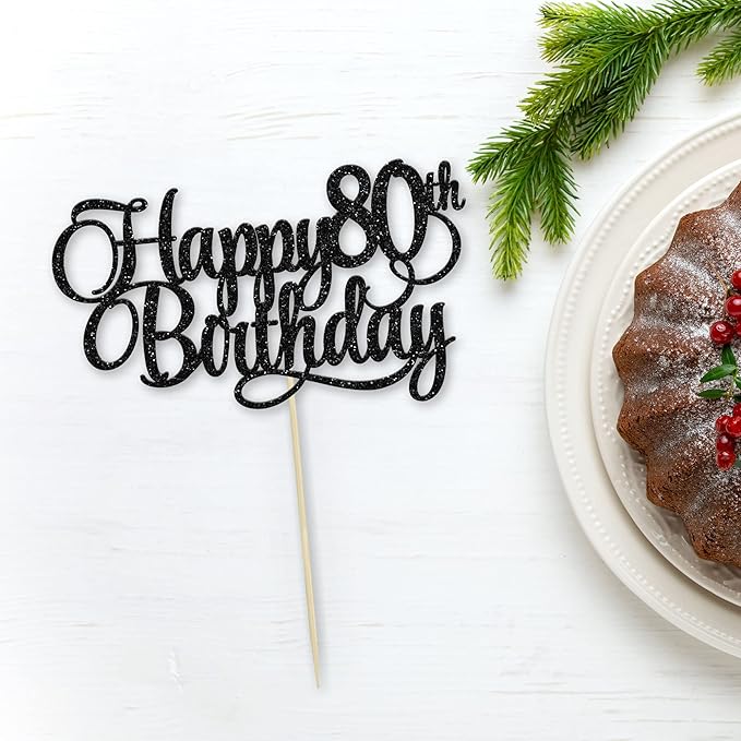 1 Pack Happy 80th Birthday Cake Topper Gold Glitter Number 80 Eighty Years Old Birthday Cake Pick Decoration For 80th Birthday Celebrating Anniversary Party Supplies