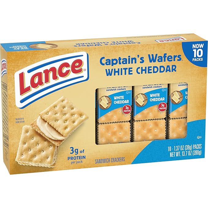 Lance Sandwich Crackers, Captain's Wafers White Cheddar, 10 Individual Packs, 6 Sandwiches Each