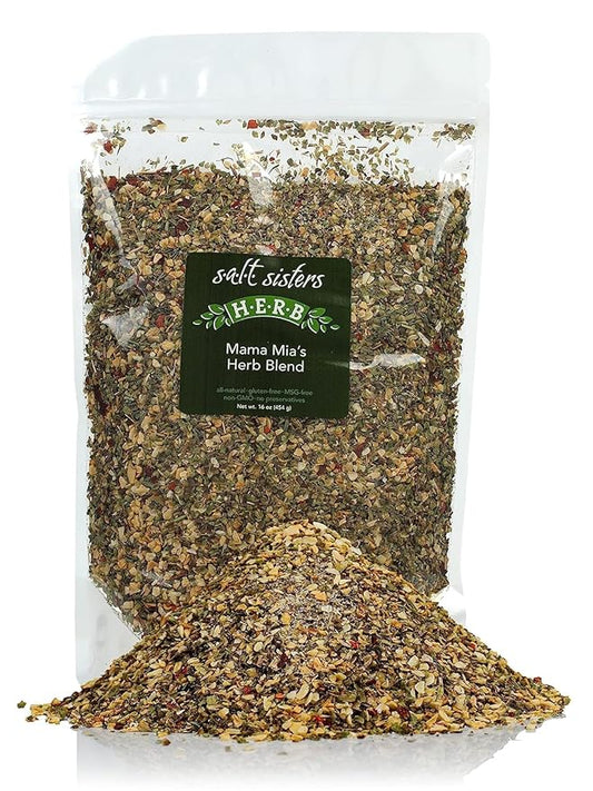 s.a.l.t. sisters Mama Mia's Herb Blend | All-Natural, Gluten Free, MSG Free, Non-GMO | Dried Herbs & Salt Seasoning | Versatile Use for Meat, Fish, Vegetables, and More | 6oz