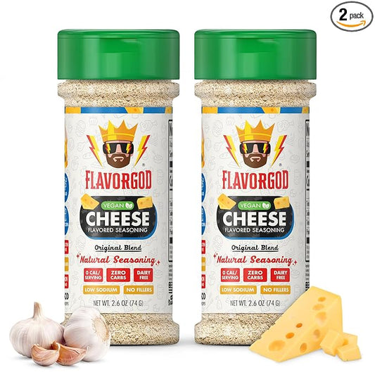 Flavor God Cheese Flavored Seasoning Mix, 2 Bottles, Premium All-Natural Spice Blend for Chicken, Seafood, Vegetables, Eggs, Ravioli, Tacos, & Pasta - Kosher, Dairy-Free, Gluten-Free, Keto Friendly