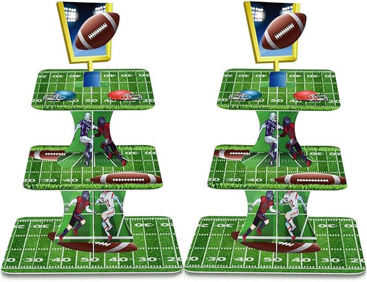 2 Pack Football Cupcake Stand Football Party Decorations 3 Tier Cupcake Stand Sports Theme Birthday Party Decorations for Birthday Sports Supplies