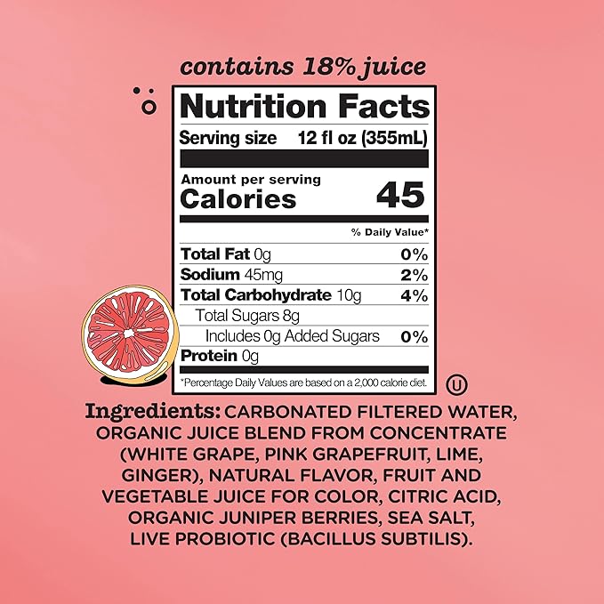Culture Pop Soda, Pink Grapefruit & Ginger, Probiotic Low Sugar Soda, Sparkling Juice Alternative, Non-GMO, Kosher, Gluten-Free, No Stevia (12pk)
