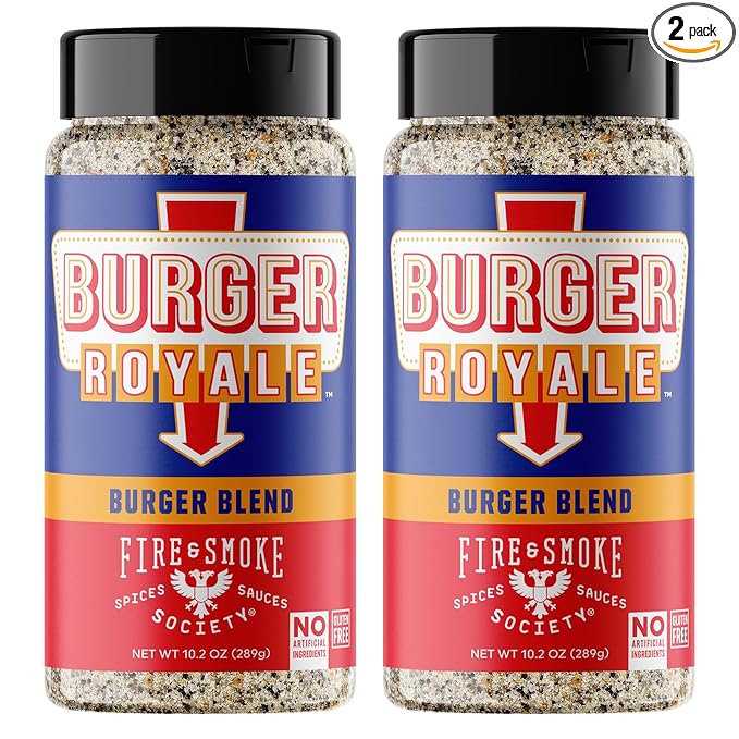 Fire & Smoke Burger Royale Burger Seasoning | BBQ Rub for Smoking and Grilling Meat | Beef, Pork, Chicken, Turkey, Veggie | BBQ Rubs and Spices | Brown Sugar, Smoked Salt, Garlic, Black Pepper | Large (2-Pack)