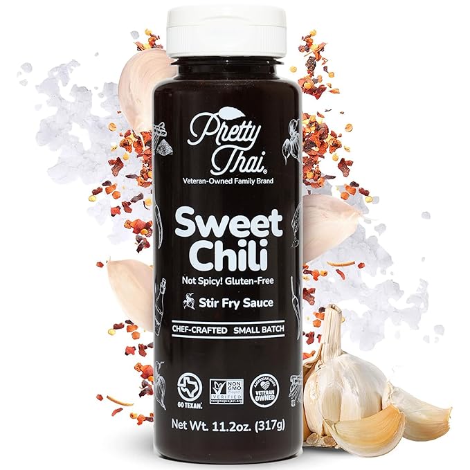 Pretty Thai Sweet Chili Sauce, Gluten Free Certified Non-GMO Authentic Vegan Stir Fry, BBQ Condiment, Dipping Sauce, Rice Seasoning, 100% Natural