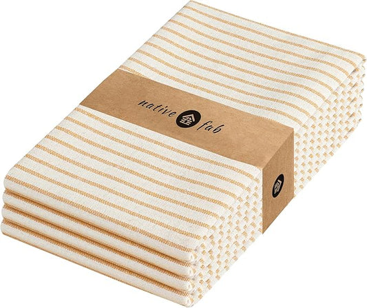 Native Fab 4 Pack Farmhouse Stripe Kitchen Dish Towels Cotton Super Absorbent Quick Drying Reusable 18x26 Inches - Bar Hand Towels, Kitchen Cleaning Towels with Hanging Loop, Milenna Yellow