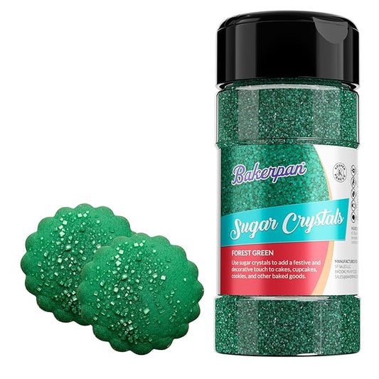 Bakerpan Sugar Sprinkles for Baking - 7 Ounce Forest Green Decorating Sugar Crystals for Cookies, Cake Pops, Ice Cream (Made in USA)