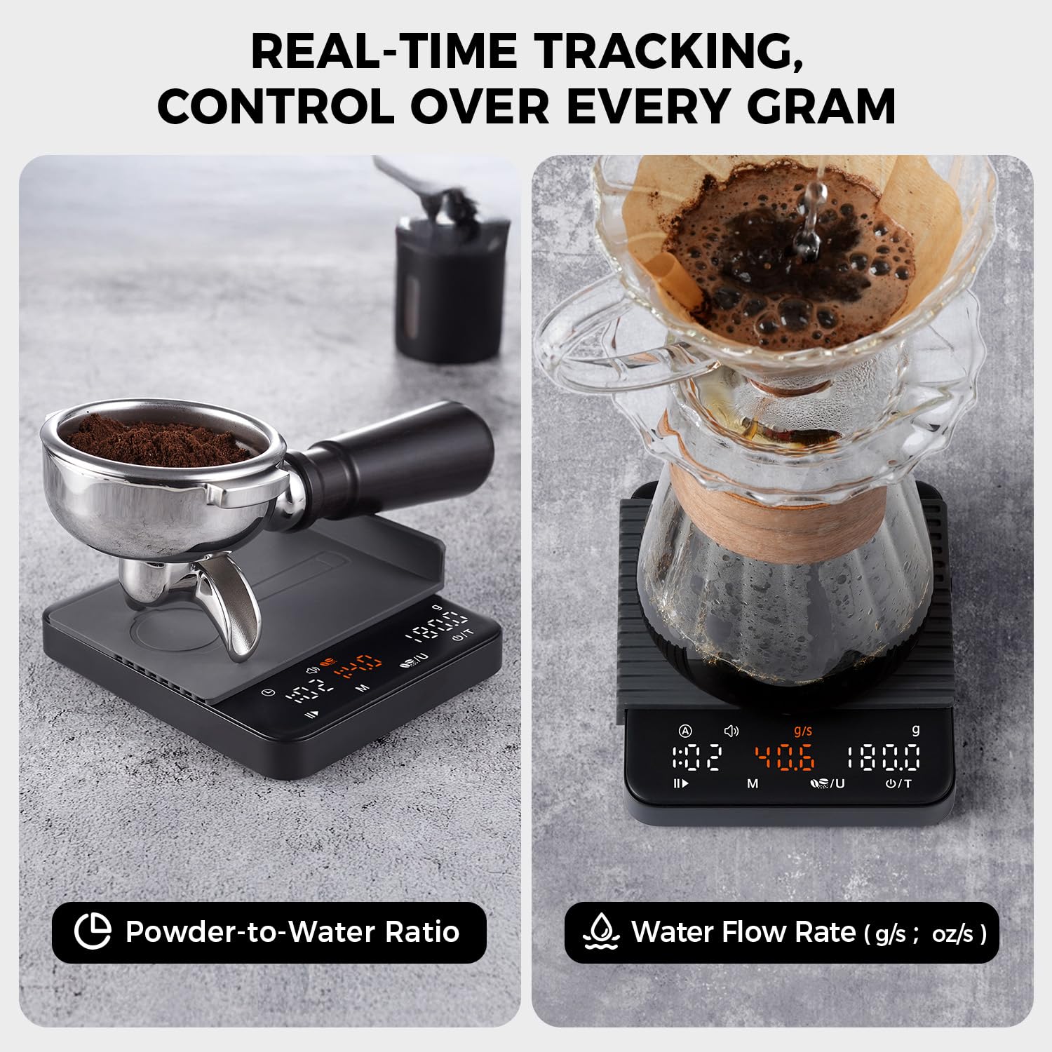 TIPRE Mini Espresso Coffee Scale with Timer & Flow Rate, 2kg/0.1g Precision Digital Coffee Scale