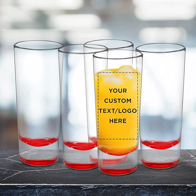 Custom Cordial Shooter Shot Glasses 2 oz. Set of 50, Personalized Bulk Pack - Great for Birthdays, Parties, Indoor & Outdoor Events - Red