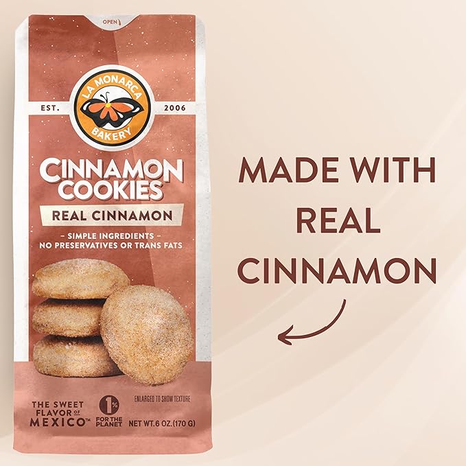 Cinnamon Cookies, 6 Ounce (Pack of 3), Mexican Shortbread Cookies Lightly Dusted with Cinnamon and Sugar by La Monarca Bakery