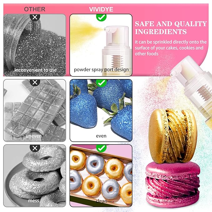 Iridescent Edible Glitter Spray, 20g Luster Dust Edible Glimmer Powder for Sparkling Cocktails, Cake, Cupcakes, Wine, Beverage, Food Grade Shimmer Dust Powder for Baking, Drinks, Cookies Decoration