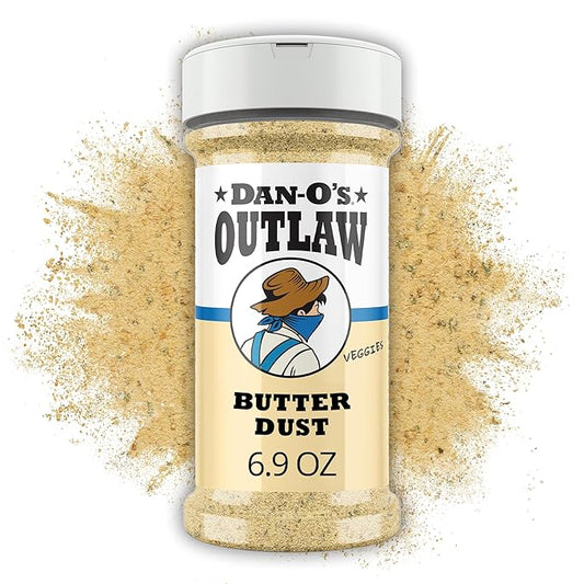 Dan-O's Outlaws Butter Dust Seasoning, 6.9 oz Bottle, Buttery All Purpose Seasoning for Chicken, Veggies, Popcorn and More, Sugar Free, Zero Calorie, This Spice Blend Adds Rich Flavor Without the Mess