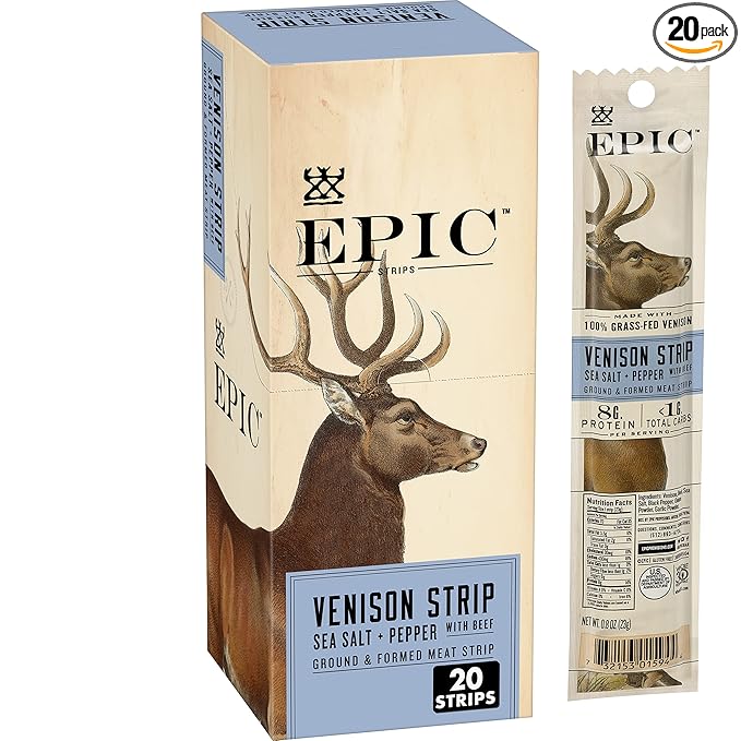 EPIC Venison & Beef Strips, Keto Friendly, Whole30, 20 ct, 0.8 oz Strips