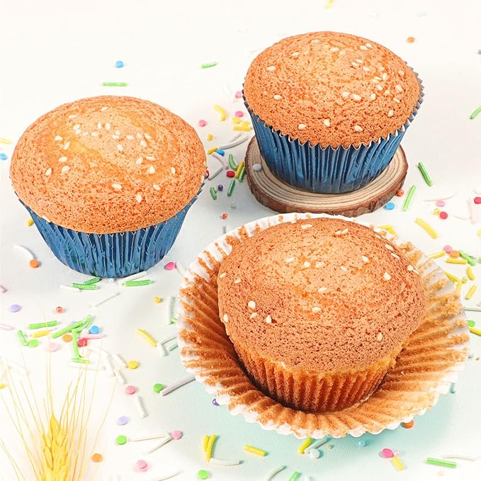 Caperci Navy Blue Foil Cupcake Liners Muffin Paper Standard Size Baking Cups, 150-Pack