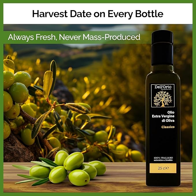 Dell'Orto PDO Colline Salernitane Extra Virgin Olive Oil (500ml) | Protected Designation of Origin | NYIOOC Gold 2025 | Artisan Crafted Cold Pressed Olive Oil, Campania | Harvest Date | 16.9 fl oz