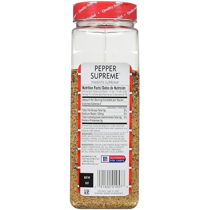 Lawry's Pepper Supreme Seasoning Blend, 21 oz - One 21 Ounce Container of Seven Pepper Seasoning Including Black, White and Red Pepper, Perfect on Steak, Chicken, Eggs, Vegetables and More