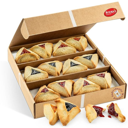 Hamentaschen Cookies Individually Wrapped [12 Count] Filled with Apricot, Prune & Raspberry Jam | Purim Gift Basket | Mishloach Manot for Mom, Dad & Friends | Kosher & Nut Free | Stern?셲 Bakery