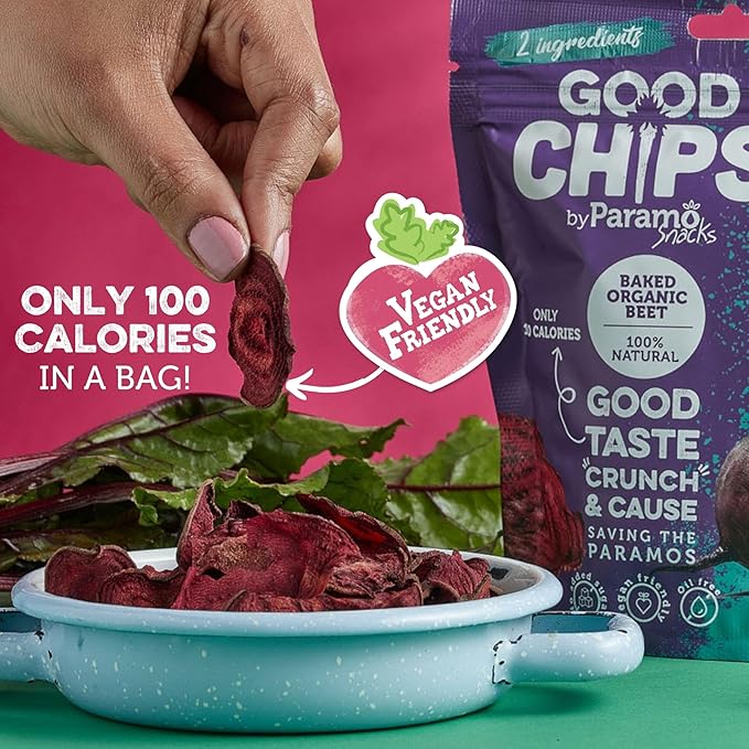 Baked Organic Beet Chips by GOOD CHIPS! 100% Natural, Oil Free, Only Two Ingredients: Organic Beets and Sea Salt. 1 oz Bags, Pack of 8