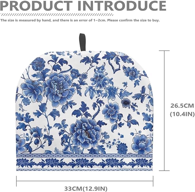 Machine Washable Tea Cozy for Teapot Stylish Blue White Flowers Pattern Tea Cosy Fabric Quilted Padding & Heat-Proof Teapot Cover Customized Soft Tea Cozy for Household Kitchen