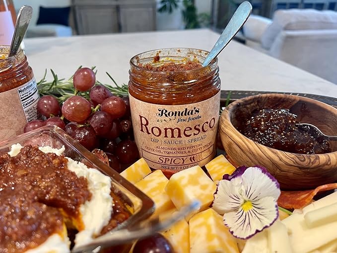 Spicy Romesco Dip, Spread, Sauce - Small-Batch with Almonds, Olive Oil, Red Peppers ??Red Sauce for Meat, Veggies, & Chicken by Ronda?™s Fine Foods