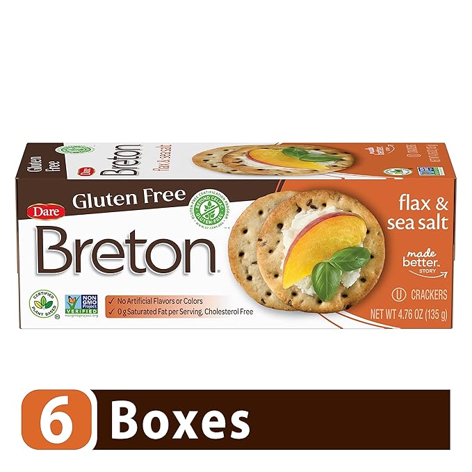 Dare Breton Gluten Free Entertaining Crackers, Original with Flax â€“ Gluten Free Party Snacks with no Artificial Colors or Flavors â€“ 4.76 Ounces (Pack of 6)
