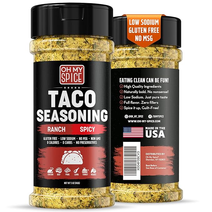 Taco Seasoning Mix Spicy Ranch Seasoning Powder - Gluten Free & Low Sodium Hot Mexican Seasonings Blend for Taco Tuesday Night. Hot Ranch Powder for Fajita & Burrito. Street Tacos Spices Topping. 5oz