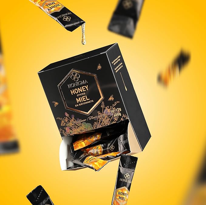 HONIGMA® Pure Ukrainian Acacia Honey Sticks – Deliciously Sweet – Sustainably Sourced – 50 Count (12g Each) – Natural Energy Snack – Bursting with Flavor & Health Benefits (Pack of 2)