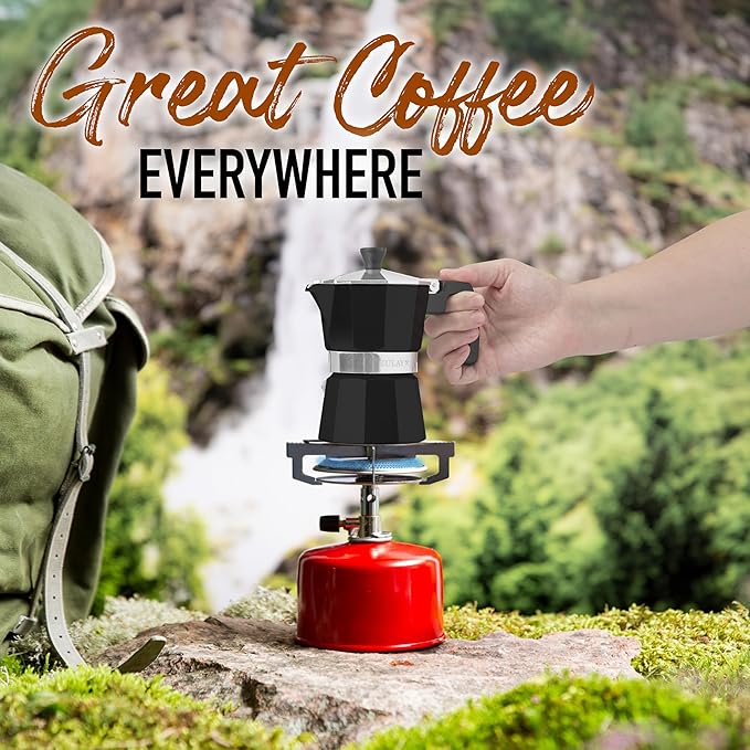 Zulay Moka Pot Espresso Stovetop Coffee Maker - Leak-Proof, Stainless Steel, Easy to Clean, Heat Resistant Handle & Knob - for Authentic Cuban & Italian Style Espresso - Makes 3 Espresso Cups - Black