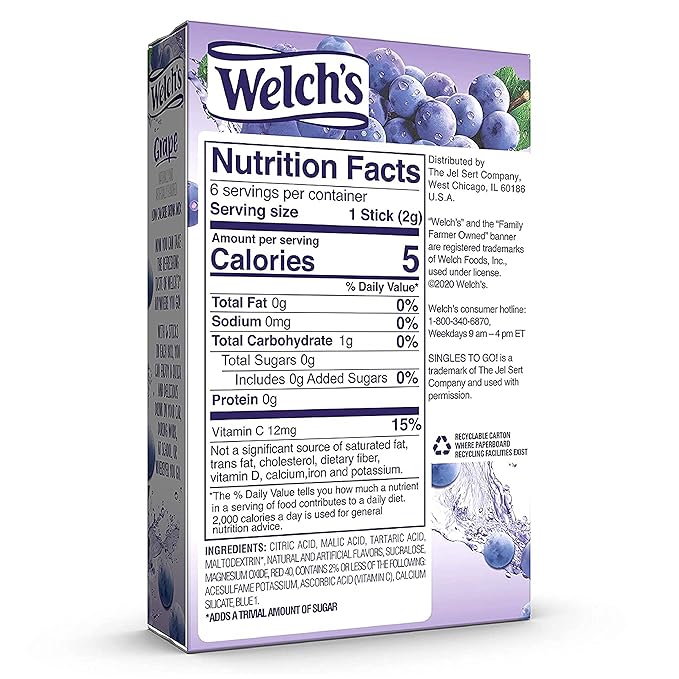 Welch's Singles To Go Water Drink Mix - Grape Powder Stick Packets (12 Boxes with 6 Packets Each - 72 Total Servings)
