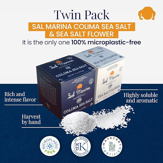 SAL MARINA | Sea Salt & Sea Salt Flower 11oz - Harvested Hand | Kosher Salt 100% Natural - Vegan Gluten Free Organic Table Salt Seasoning Food