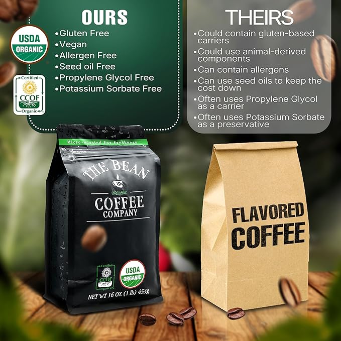The Bean Organic Coffee Company Chocolate Macadamia Nut, Medium Roast, Ground Coffee, 16-Ounce Bag, Café molido tostado orgánico