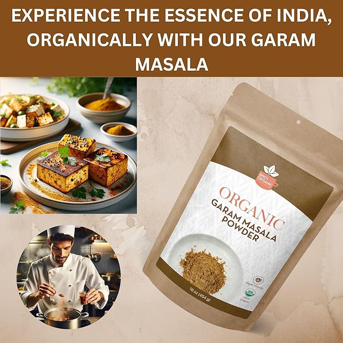SPICY ORGANIC Garam Masala 8oz - Indian Spice Blend with Cardamom, Cinnamon & Cloves - All Natural, Non-GMO, Kosher, Vegan - Perfect Organic Seasoning for Biryani, Chaat, Tandoori Chicken Tikka