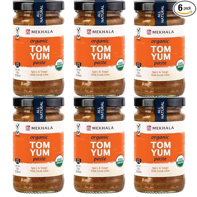 Mekhala Organic Thai Tom Yum Asian Cooking Paste. VEGAN. GLUTEN-FREE. Versatile. Medium Heat (6x3.53oz)